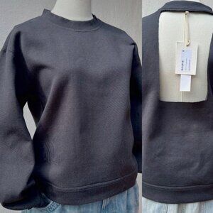 NWT BOURIE Gray Long Sleeve Thick Crewneck Sweatshirt w/ Cut Out Back Sizes M/S